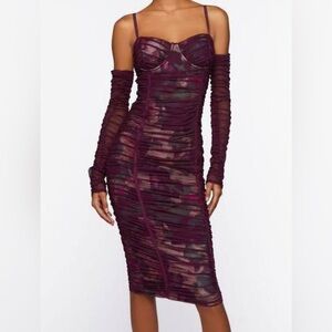 Purple Mesh Midi Dress